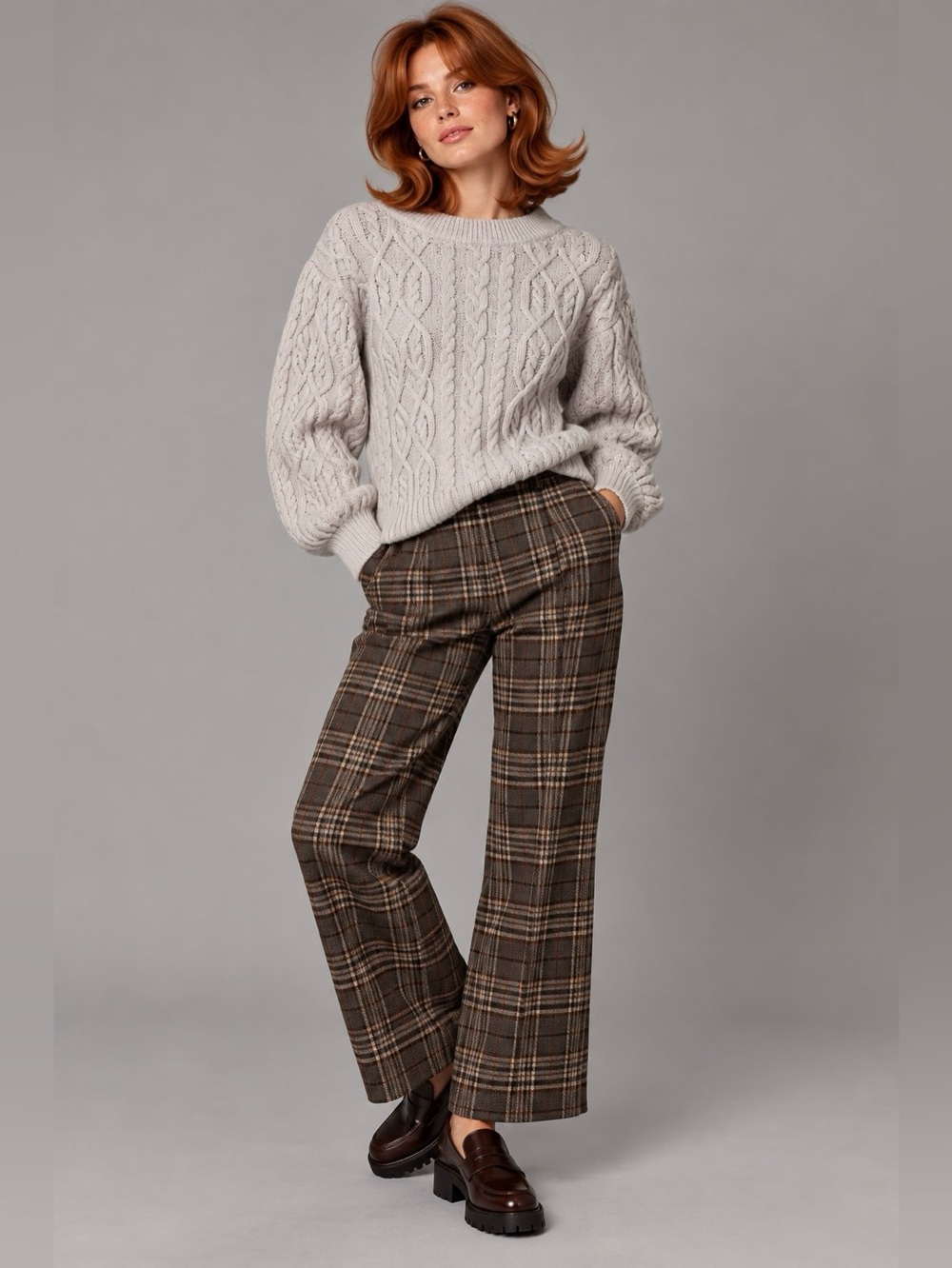 Crown & Ivy Ivory Cable Knit Sweater | Classic Preppy Crewneck